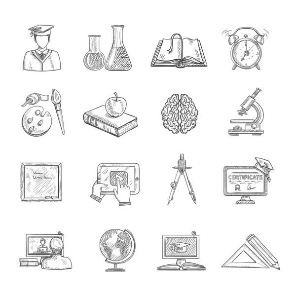 Education Icons Sketch Set — Stock Vector