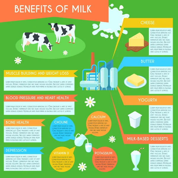 Cartel de diseño infográfico de leche — Vector de stock