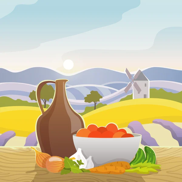 Rural Landscape With Still Life — Stock Vector