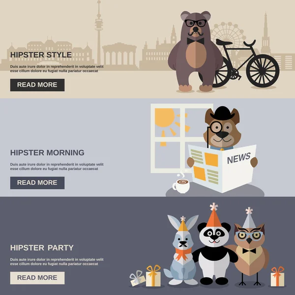 Animal hipster banner conjunto — Archivo Imágenes Vectoriales