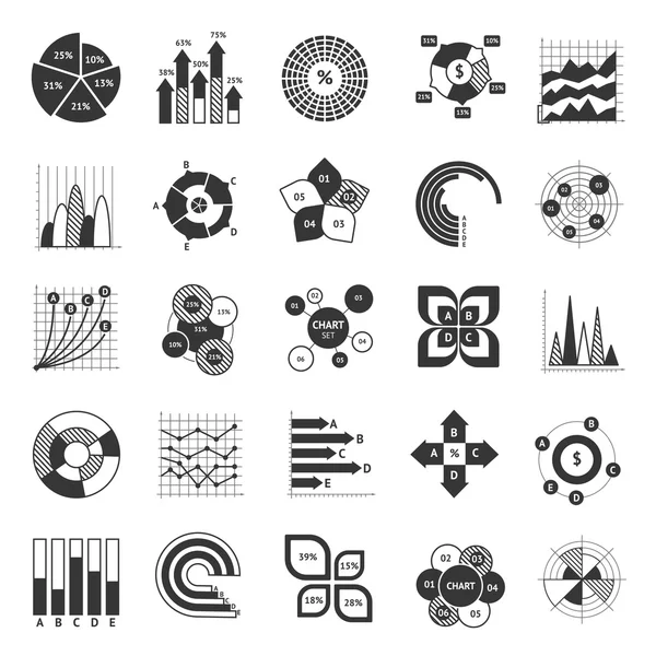 Business Chart Black And White Set — Stock Vector