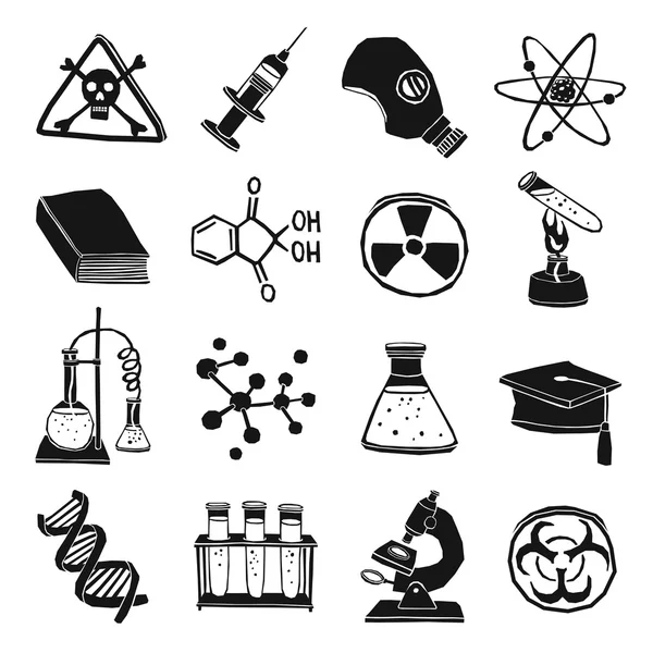 Black and white laboratory chemistry icon set
