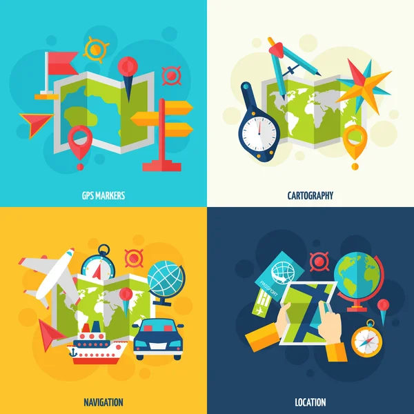 Navigation And Location Flat Icon Set — Stockvector