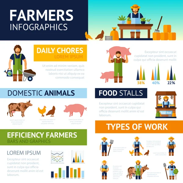 Infográficos agricultores conjunto — Vetor de Stock