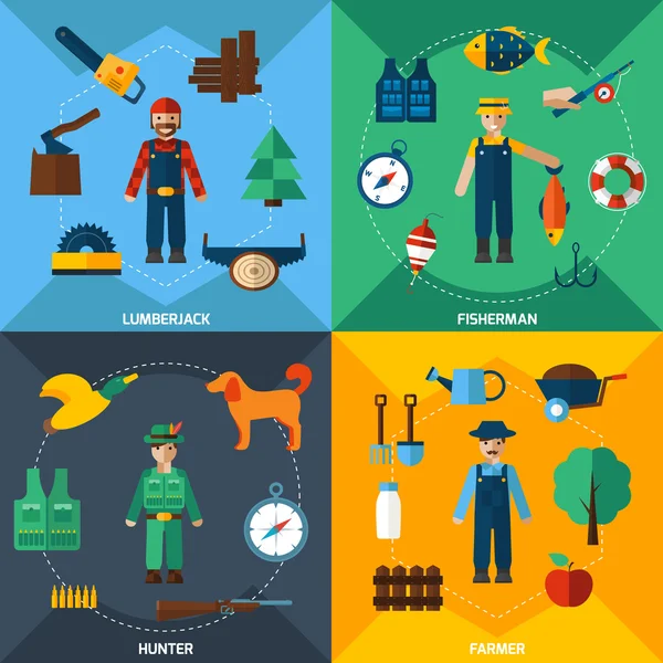 Nature Management Professions Icon Set — Stok Vektör