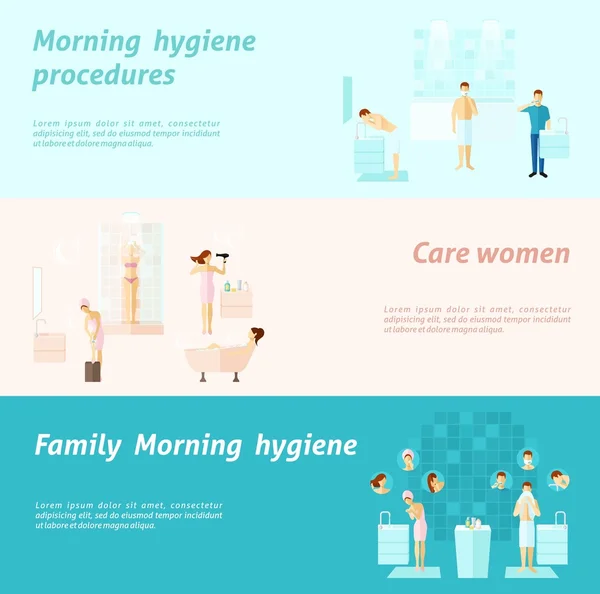 Morning Family And Woman Hygiene Banner — Stock Vector