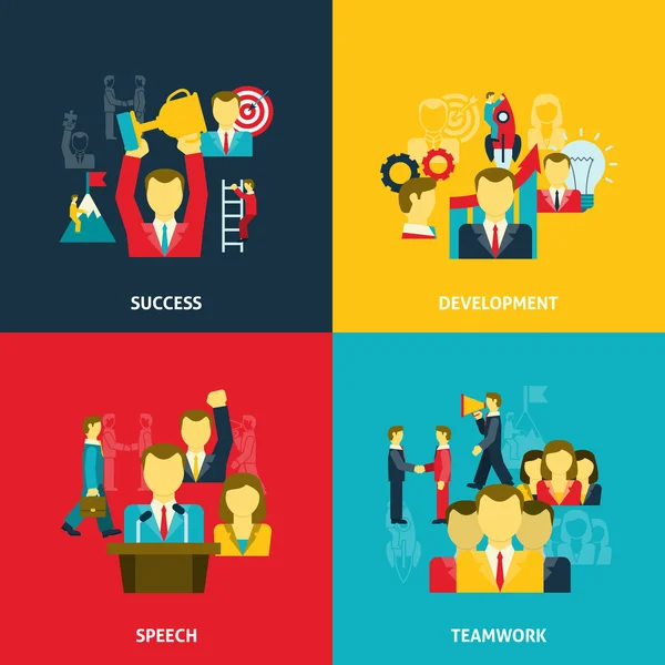 Ensemble de leadership dans les icônes de l'entreprise — Image vectorielle