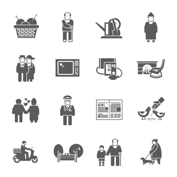 Pensioners Life Icons Set — ストックベクタ