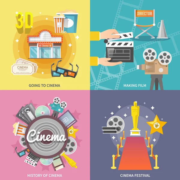 Cinema 4 flat icons square composition — Stock Vector