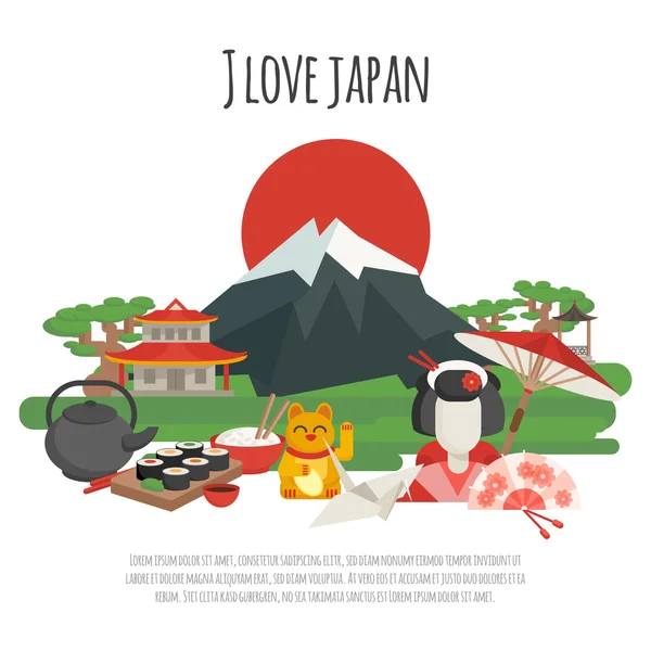 Japanese tradition Symbols Poster — Wektor stockowy