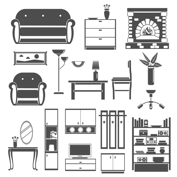 Interior Icons Black Set — Stock Vector