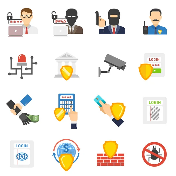 Banco de seguridad iconos planos conjunto — Vector de stock