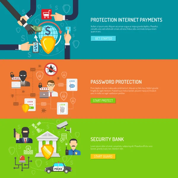 Bank security horizontal banners set — Wektor stockowy