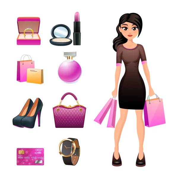 Women shopping decorative set — Stockvector