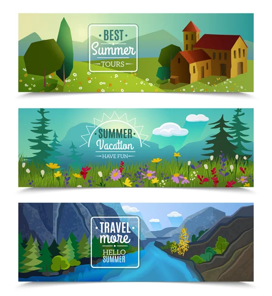 Summer landscape horizontal banners set — Stock Vector