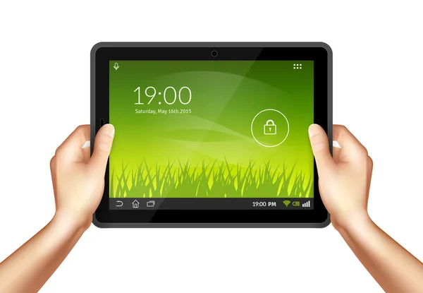 Hand met Tablet PC — Stockvector