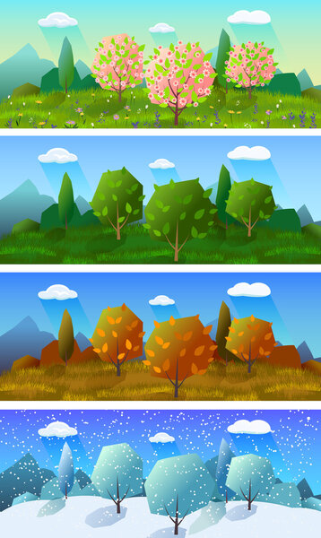 Four seasons landscape banners set