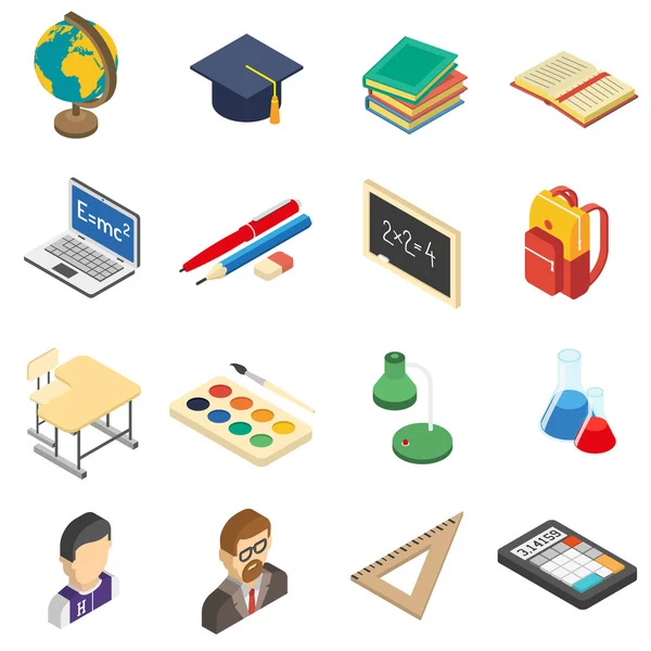 School isometric icons set — Stock Vector