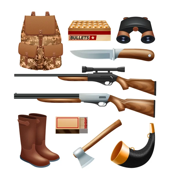 Hunting tackle and equipment icons set Royalty Free Stock Illustrations