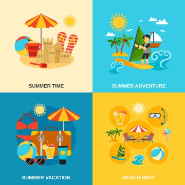 Yaz tatili ve macera Icons Set