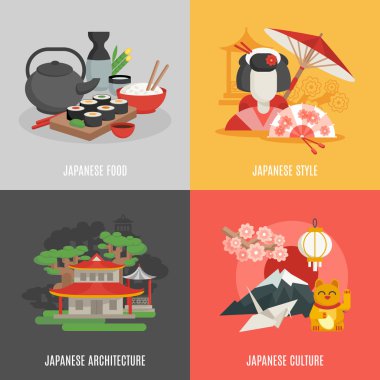 Japon Kültür düz Icon Set
