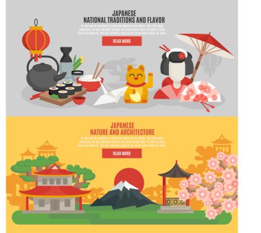 Japon geleneği düz afiş kümesi