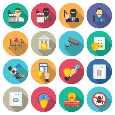Banka güvenlik düz Icons set