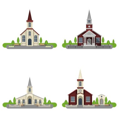 Kilise dekoratif düz Icon Set