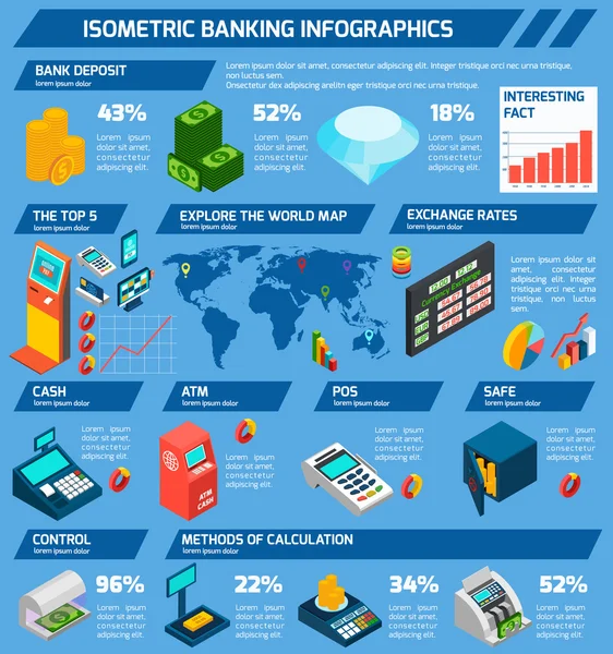 Infográficos Bancários Isométricos — Vetor de Stock