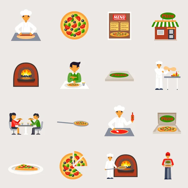 Set icone pizzeria — Vettoriale Stock