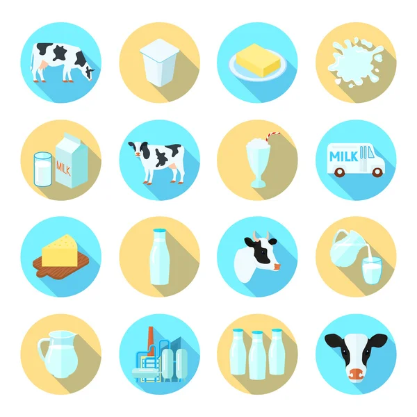 Conjunto de iconos planos de leche — Vector de stock