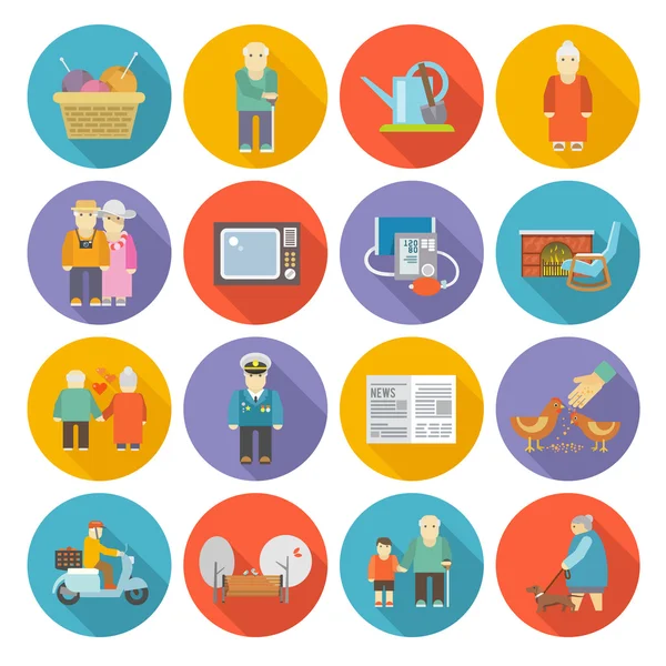 Pensioners Life Icons Flat — Stock Vector