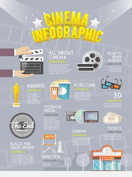 Stampa poster infografica cinema — Vettoriale Stock