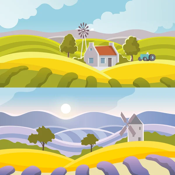 Banner paisagem rural — Vetor de Stock