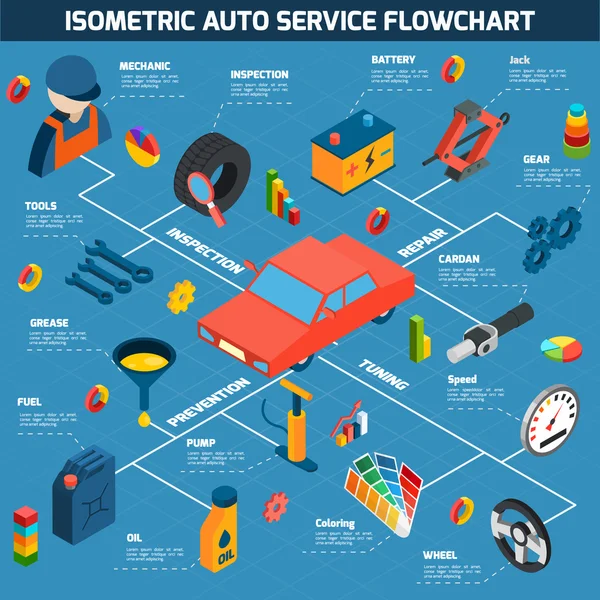 Service Auto Concept isométrique — Image vectorielle