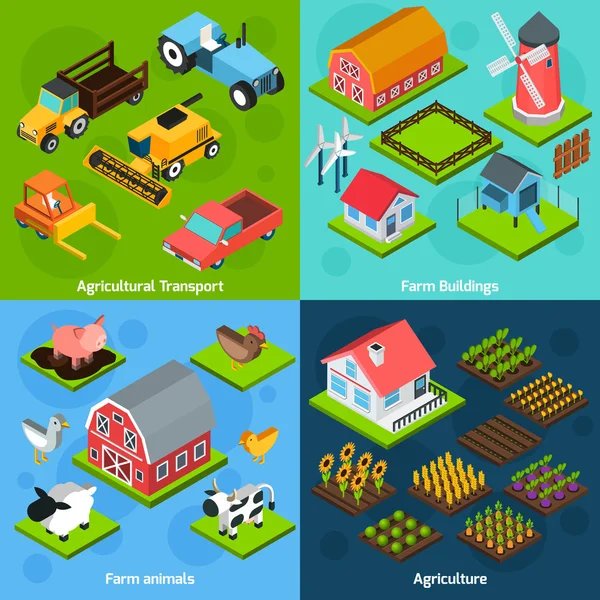 Farm 4 isometrische quadratische Symbole Koproduktion — Stockvektor