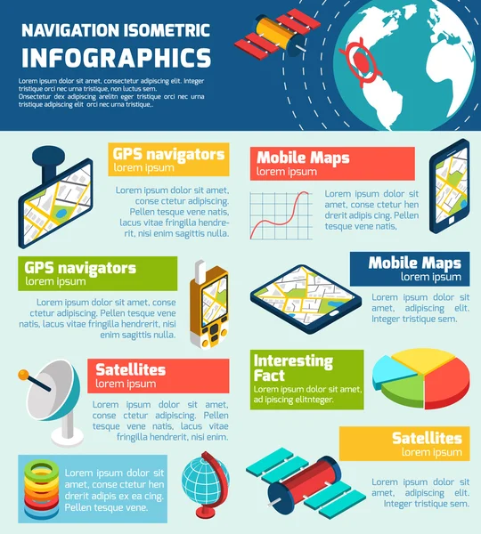 Carte de mise en page isométrique infographique de navigation — Image vectorielle