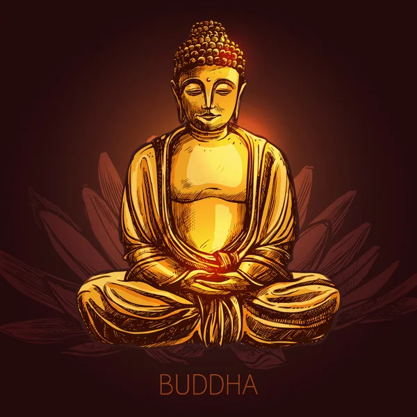 Buddha On Lotus Flower Illustration — Stock Vector