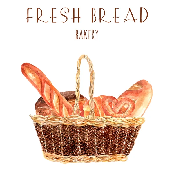 Fresh bread baker basket illustration — Stock Vector