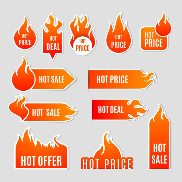 Venta de fuego Icono plano conjunto — Vector de stock