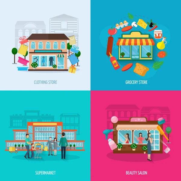 Different stores icons set — Stock Vector