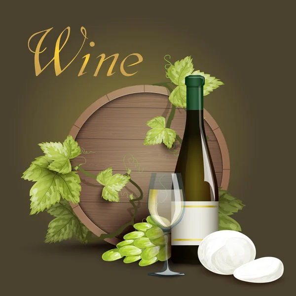 Wine bottle and oak barrel background — Stock Vector
