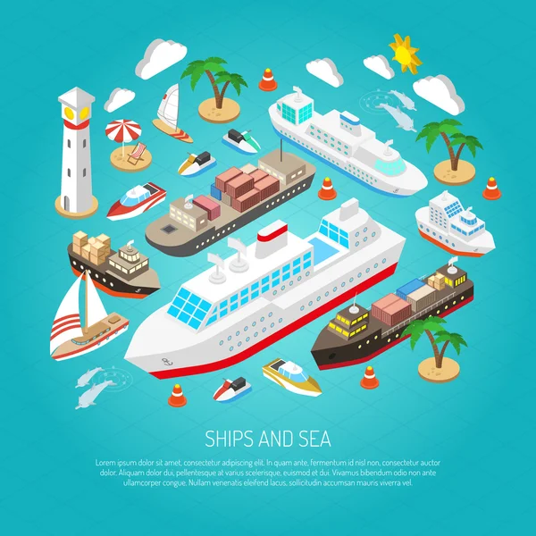 Concept mer et navires — Image vectorielle