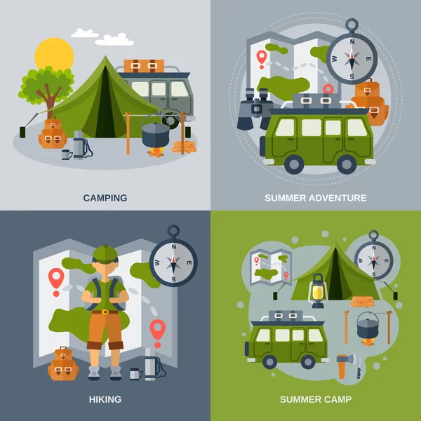 Camping apartamento iconos conjunto — Archivo Imágenes Vectoriales