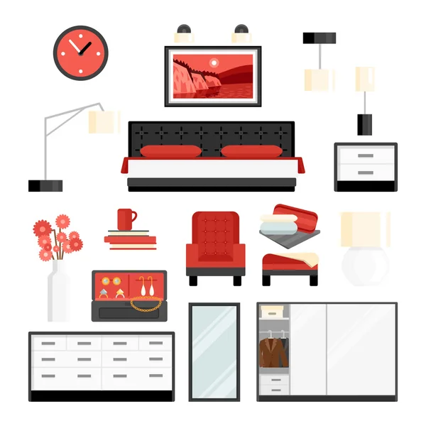 Conjunto de iconos decorativos dormitorio — Vector de stock