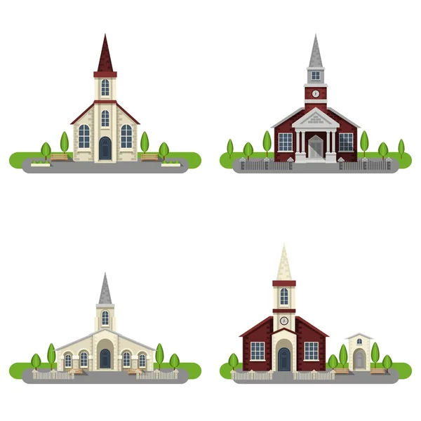 Iglesia decorativo conjunto de iconos plana — Vector de stock