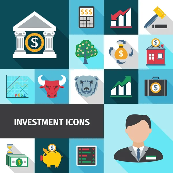 Befektetési hosszú árnyékok Icon Set — Stock Vector