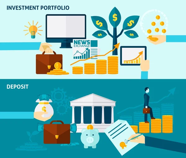 Ensemble de bannière plate d'investissement — Image vectorielle