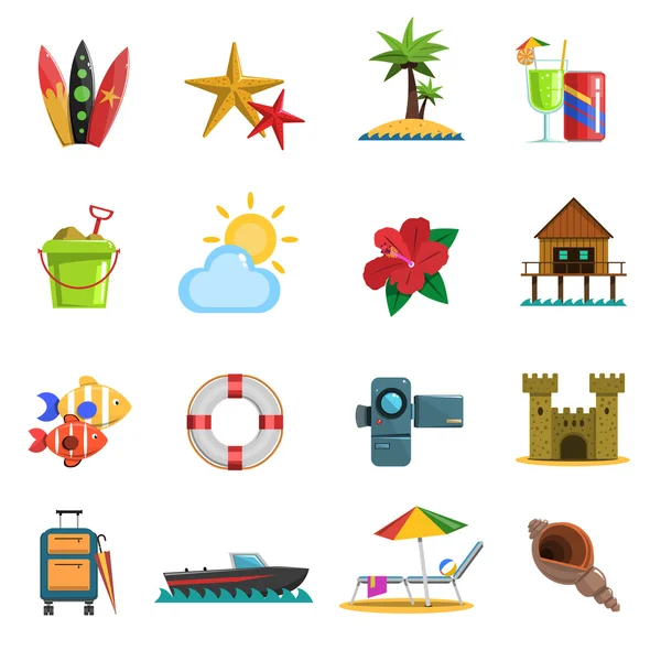 Beach Icons Flat — Stock Vector