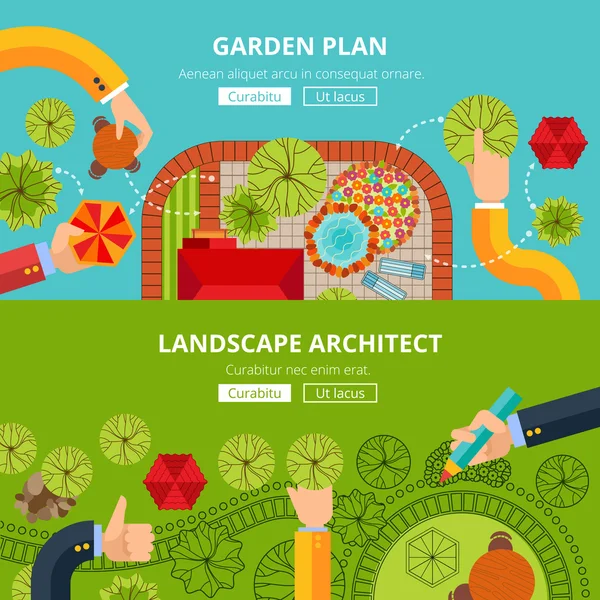 Landschaft Garten Design Konzept Plakat — Stockvektor